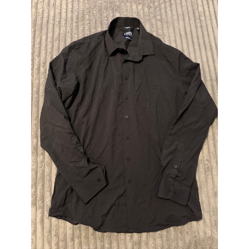 Chaps Mens Slim Fit Stretch Button Down Shirt Black Long Sleeve L 16-16.5 34/35